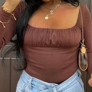 Brown Ruched LongSleeve Top